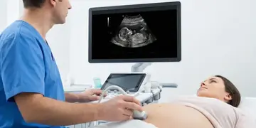 Ecografia ostetrica con medico e paziente